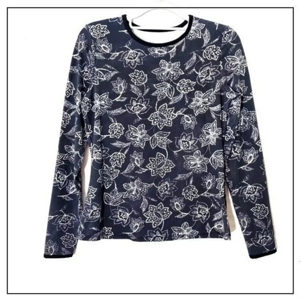 Hang Ten Rash Guard Women XS Blue UPF Sun Protection Floral Surf Swim Beach